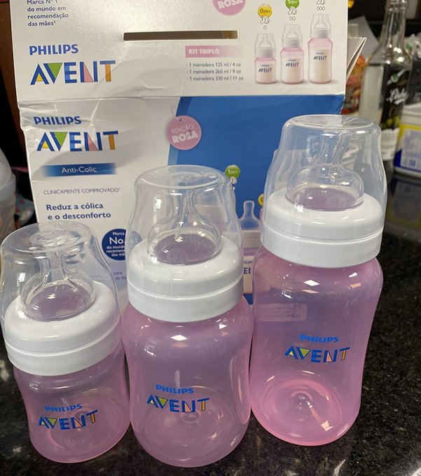 Kit Mamadeiras Avent clássica Anticólica rosa – 125,260 e 310 ml – Philips Avent