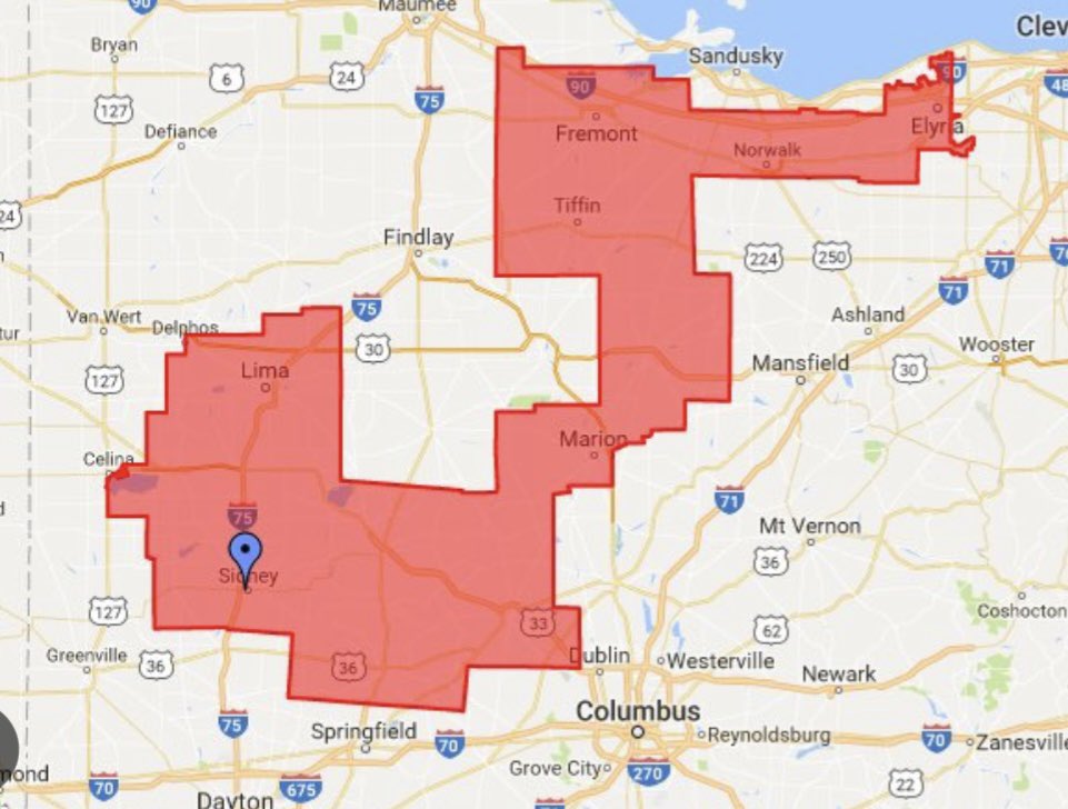 jeffrey11271895's tweet photo. @OmarRiverosays This is Jordan’s gerrymandered district called the Duck District. The Ohio Supreme Court rejected the Republican Controlled drawing of districts. Unfortunately the weak Republican Governor Pappa Smurf DeWine let the clock run out and this is the result. 
We must do better ! https://t.co/OByydIJGp0