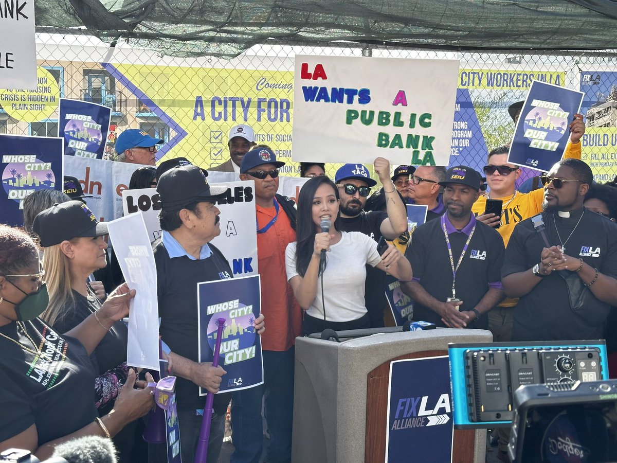 publicbankla's tweet image. From establishing the Los Angeles public bank to social housing, from strengthening worker power to tenant protection, LA is united to #FixLA!