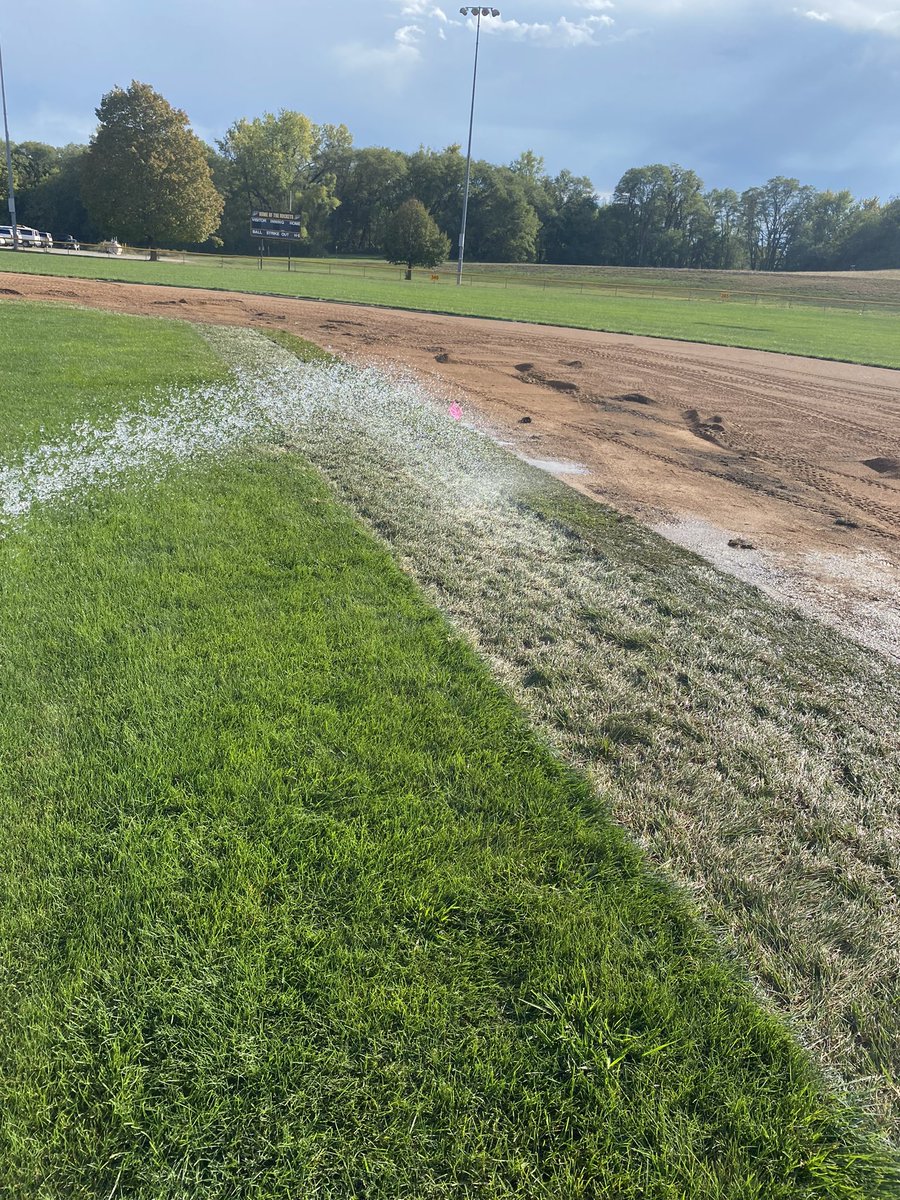 ebfbaseball's tweet image. No major renovations this fall, but we laid about 1800 sq ft of sod to bring our diamond close to MLB specs. Also drilled in several hundred pounds of grass seed in the outfield last month to improve thin OF turf.