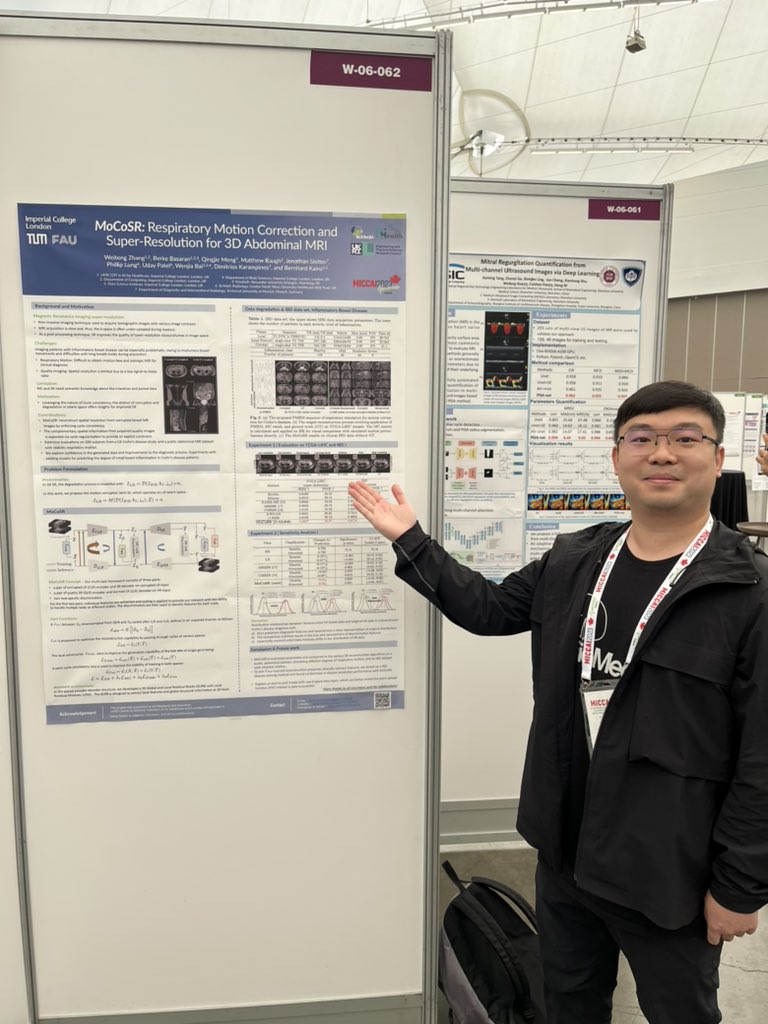 Bernhard Kainz (@bernhardkainz1) on Twitter photo Addressing motion in abdominal MRI, especially in IBD patients, we propose a deep adversarial super-resolution approach that corrects motion artefacts without needing detailed intestine knowledge or paired data. 🏥🖼️ <a href="/aibe_fau/">Department AIBE (FAU Erlangen-Nürnberg)</a> <a href="/BioMedIAICL/">BioMedIA Imperial</a> <a href="/BorderlessSci/">Borderless research group</a> #MICCAI2023 W-06-062 Addressing motion in abdominal MRI, especially in IBD patients, we propose a deep adversarial super-resolution approach that corrects motion artefacts without needing detailed intestine knowledge or paired data. 🏥🖼️ <a href="/aibe_fau/">Department AIBE (FAU Erlangen-Nürnberg)</a> <a href="/BioMedIAICL/">BioMedIA Imperial</a> <a href="/BorderlessSci/">Borderless research group</a> #MICCAI2023 W-06-062