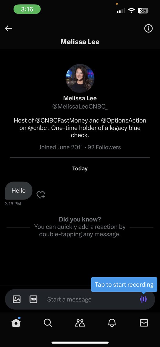 patrickjean111's tweet photo. ⁦@MelissaLeeCNBC⁩ 

Hey Melissa, be careful someone is pretending to be you.  I received this today and I thought how cool to hear from you but then my common sense kicked in.   “Team Melissa Lee Nation”fans… be careful. 

Great job on the show today! https://t.co/s3SXXgD7nM