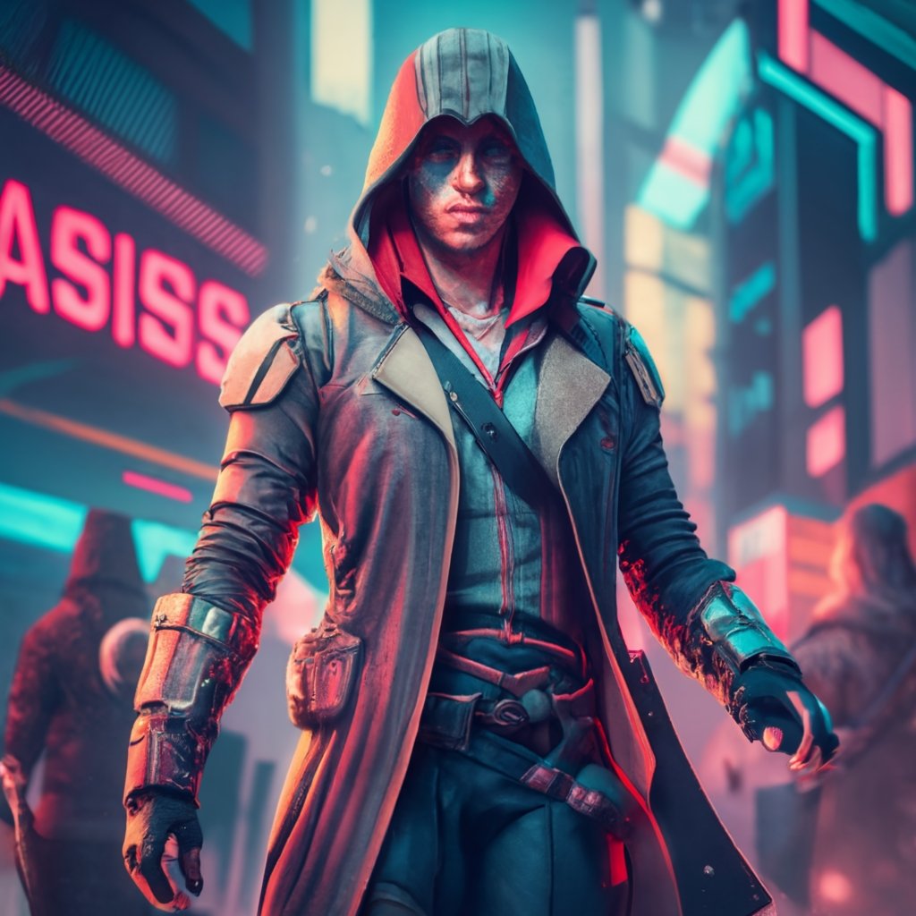 spyk_96's tweet photo. Assassins Creed if it was set in a CyberPunk universe... 
I'm here for it 😍

#ai #cyberpunk #assassinscreed #gaming #generate #inspiring #xbox #PlayStation #gamer https://t.co/eAmsyZnMtm