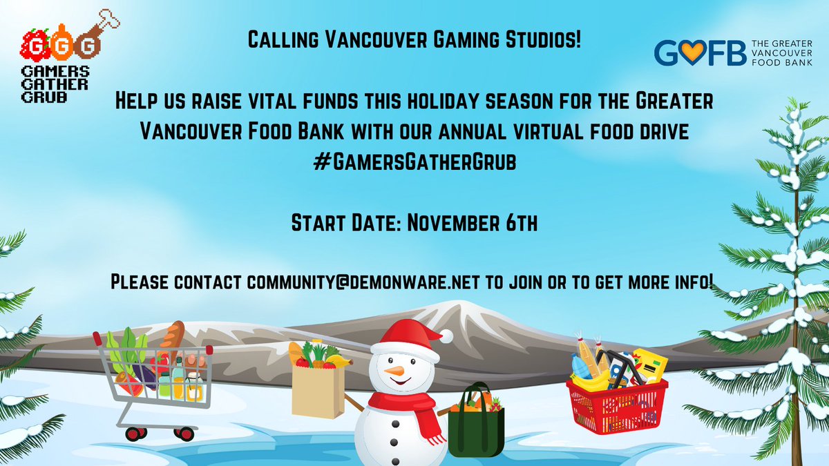 Demonware is thrilled to be hosting the 9th annual year of #GamersGatherGrub in aid of @VanFoodDrive! Please reach out to us here or to community@demonware.net if your Vancouver Gaming Studio would like to get involved!