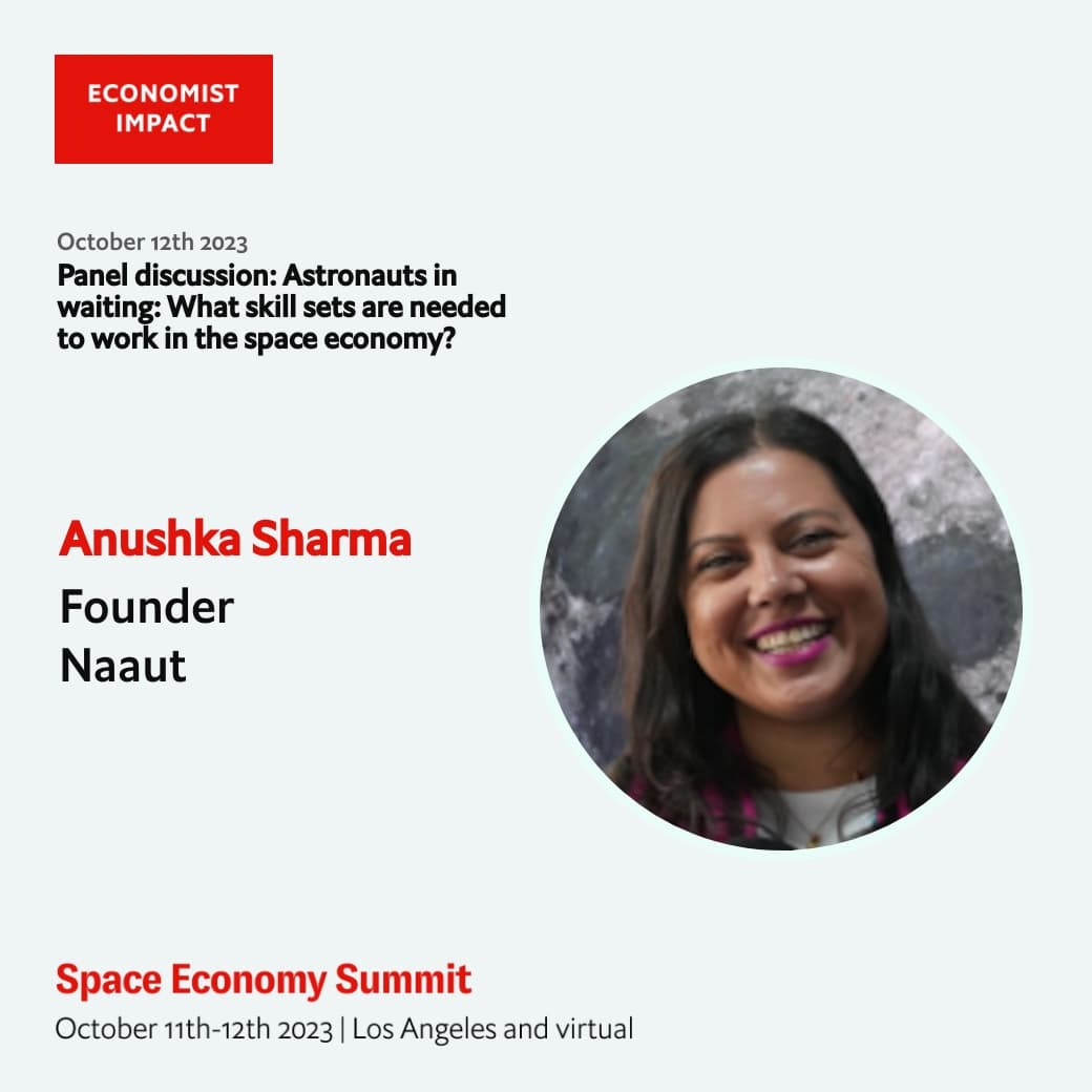 Excited to announce that I will be speaking at @TheEconomist's Space Economy Summit on October 11th-12th, 2023! Join us at the Omni Los Angeles Hotel at California Plaza, CA, or virtually for this incredible event. #SpaceEconomySummit #skills #stem #softskills #space