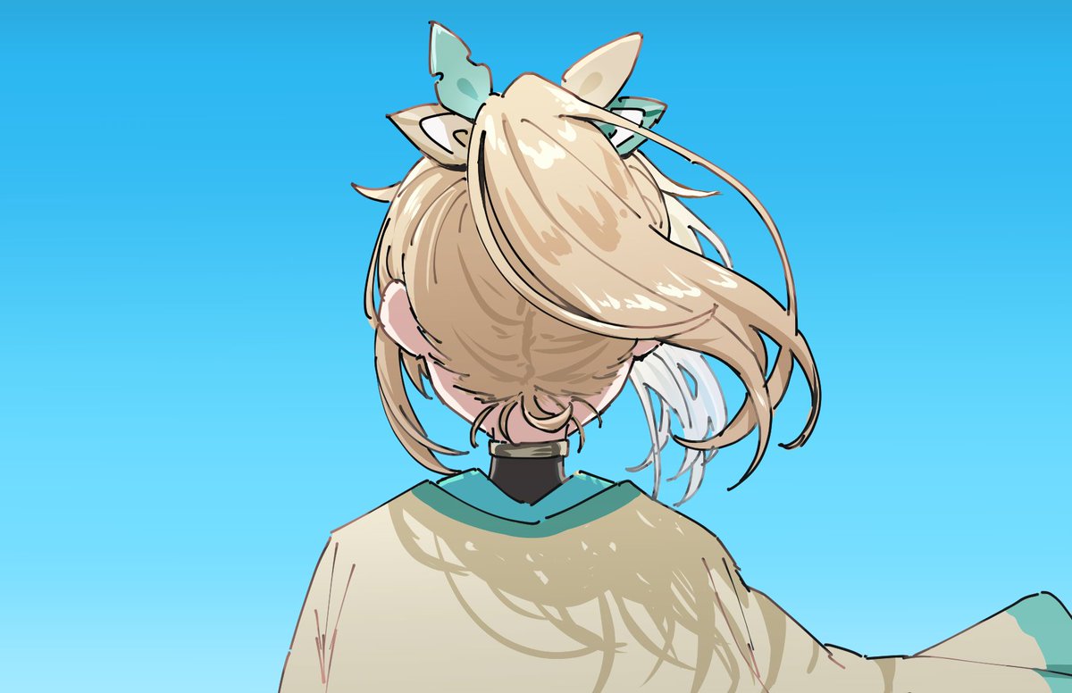kazama iroha 1girl solo blonde hair from behind ponytail facing away haori  illustration images