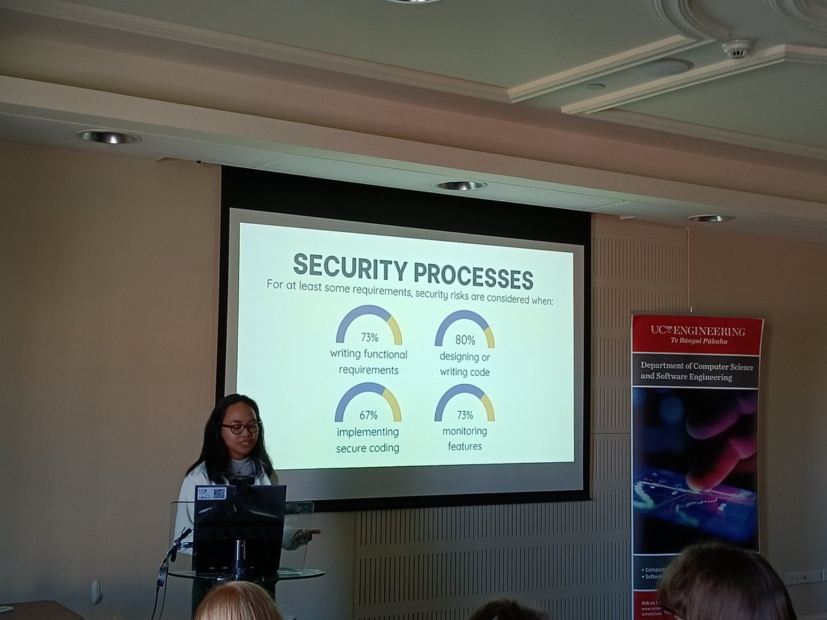 Darryl is presenting their results on the state of practice of #DevSecOps in Aotearoa, a survey we conducted.

TLDR: training is lacking, security practices are usually ad hoc.