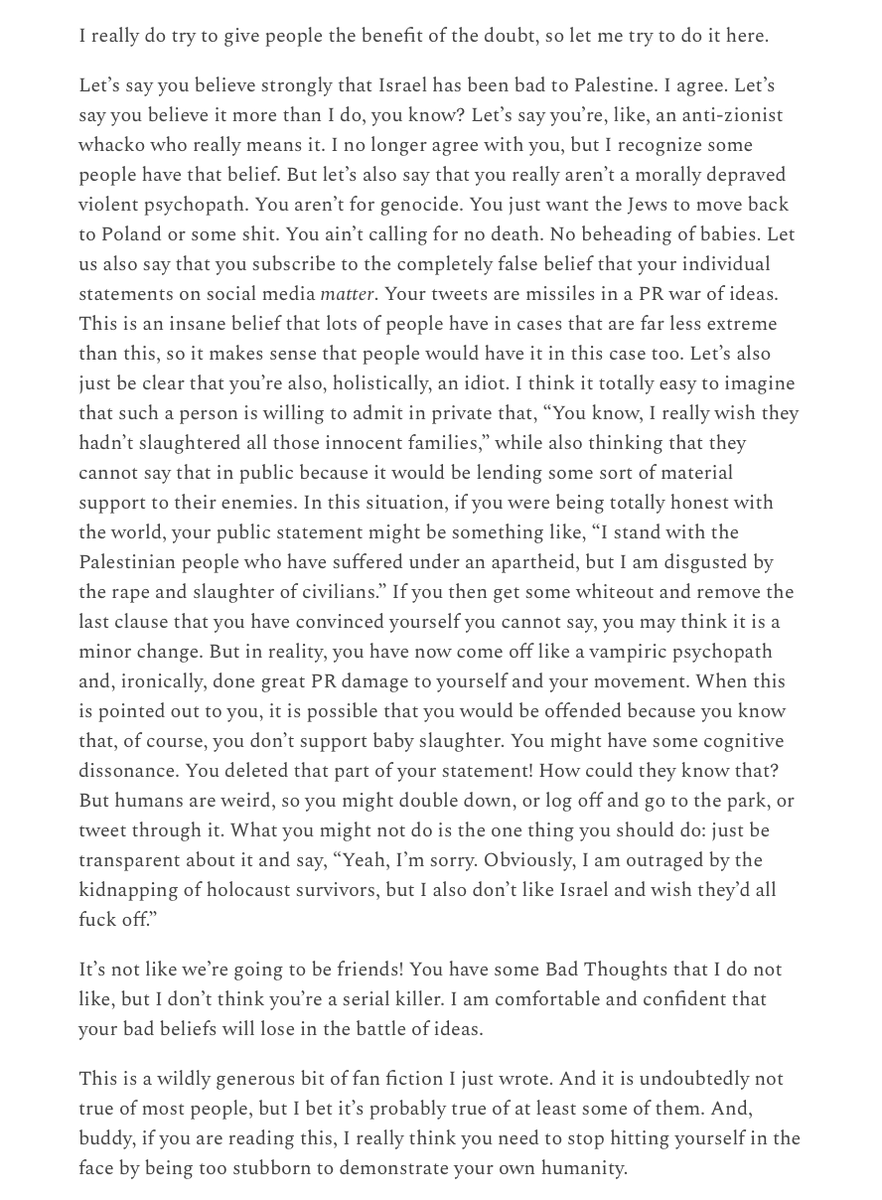 bendreyfuss's tweet photo. I wrote a little bit of fan fiction trying to get into the heads of some of the vile disgusting Hamas apologists on this website https://t.co/vJiwF05Sh6 https://t.co/t6lJaB93Wq
