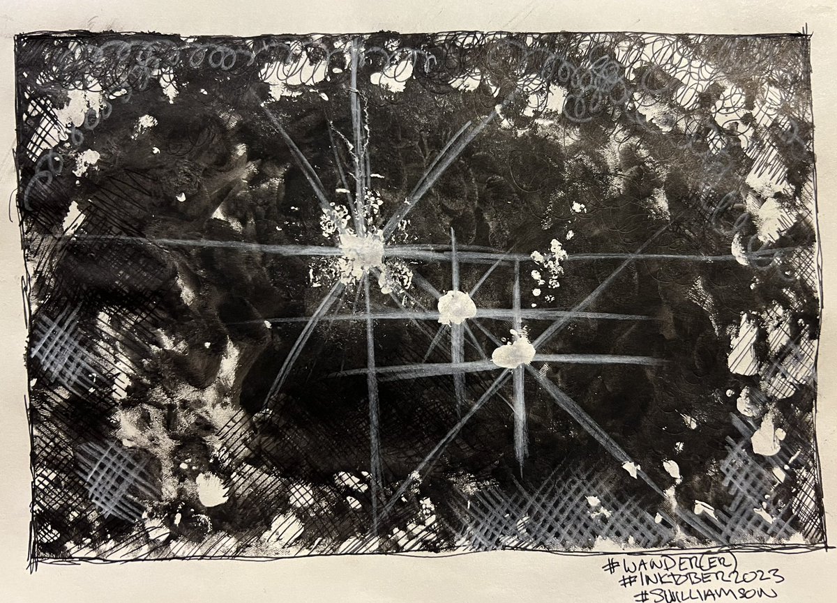 NavajoBirdsong's tweet photo. #wander
#inktober2023
#ink
#fingerpainting
#maskingfluid
#biro
#contecrayon
Based on the ancient idea that the planets were wandering stars.. https://t.co/O2WntPCGNK