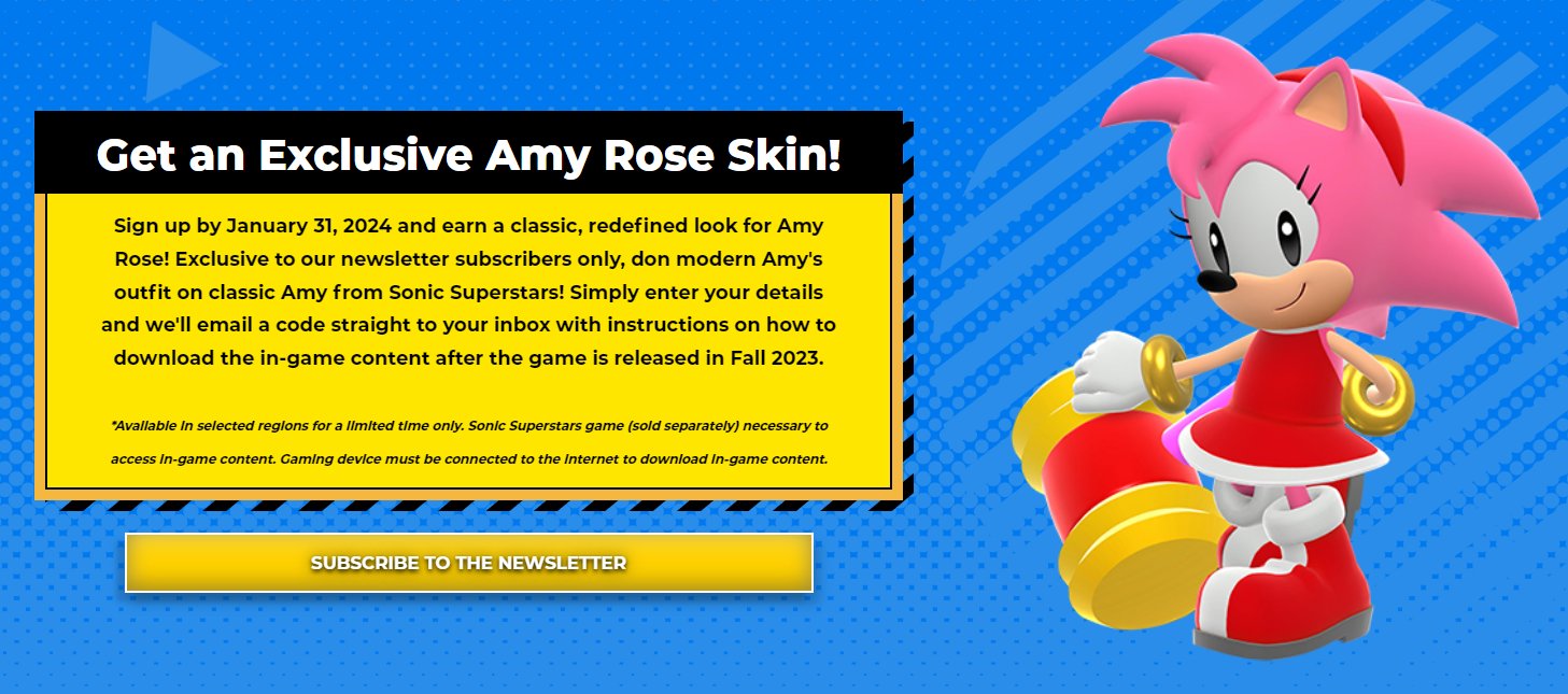 Sonic Superstars offers free Amy Rose DLC if you sign up for the game's  newsletter