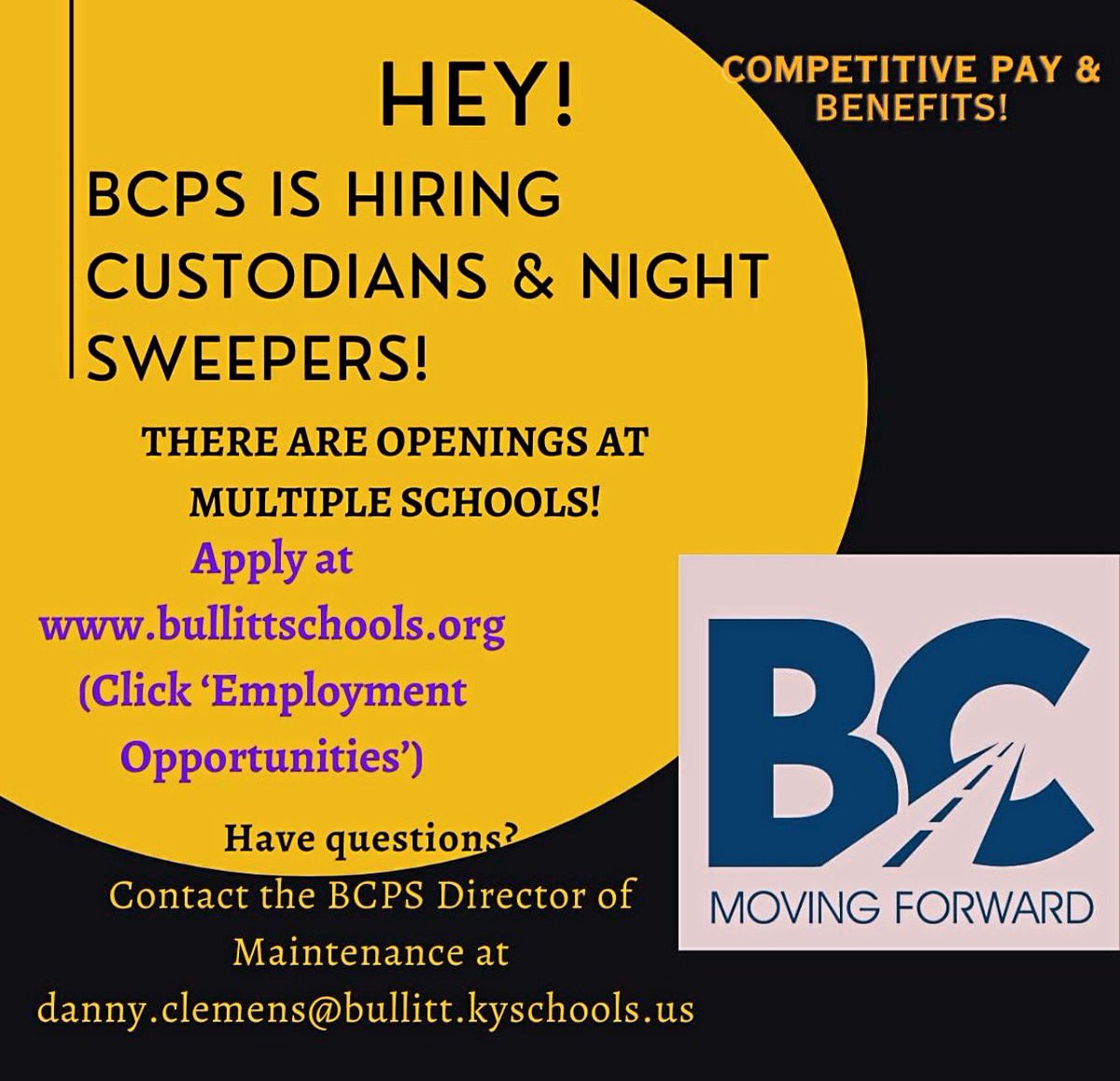 We have openings at Shepherdsville ES, Hebron MS, Bernheim MS, Cedar Grove ES, Bullitt East HS, Crossroads ES, Bullitt Central HS, Mount Washington MS, North Bullitt HS, Riverview OC, and District-Wide! Apply today!