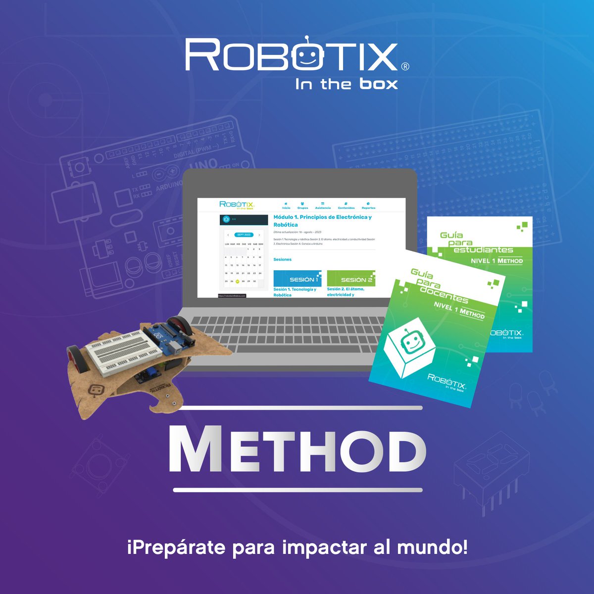 SoyRobotiX's tweet image. Te invitamos a que conozcas más sobre RobotiX in the box, un programa educativo para el desarrollo de habilidades STEM, Robótica, Electrónica y Programación, dirigido a estudiantes de nivel secundaria y bachillerato.

Ingresa a: bit.ly/3ZS9Pn9 

#RobotiXinTheBox