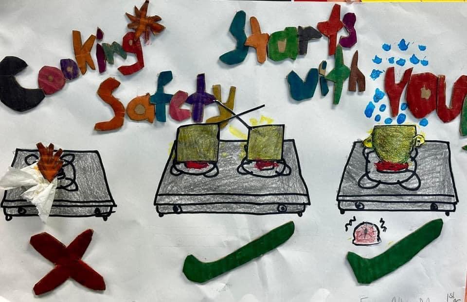 VAoftheArts's tweet image. FIRE PREVENTION WEEK! Congratulations to first grader Ever-Allyn Morman for placing second place in the Fire Poster Contest. Ever’s poster entry, “Cooking Safety Starts with You”. We are proud of you!  #Built4Bibb #artsreallyteach #wearevineville #FirePreventionWeek @BibbSchools