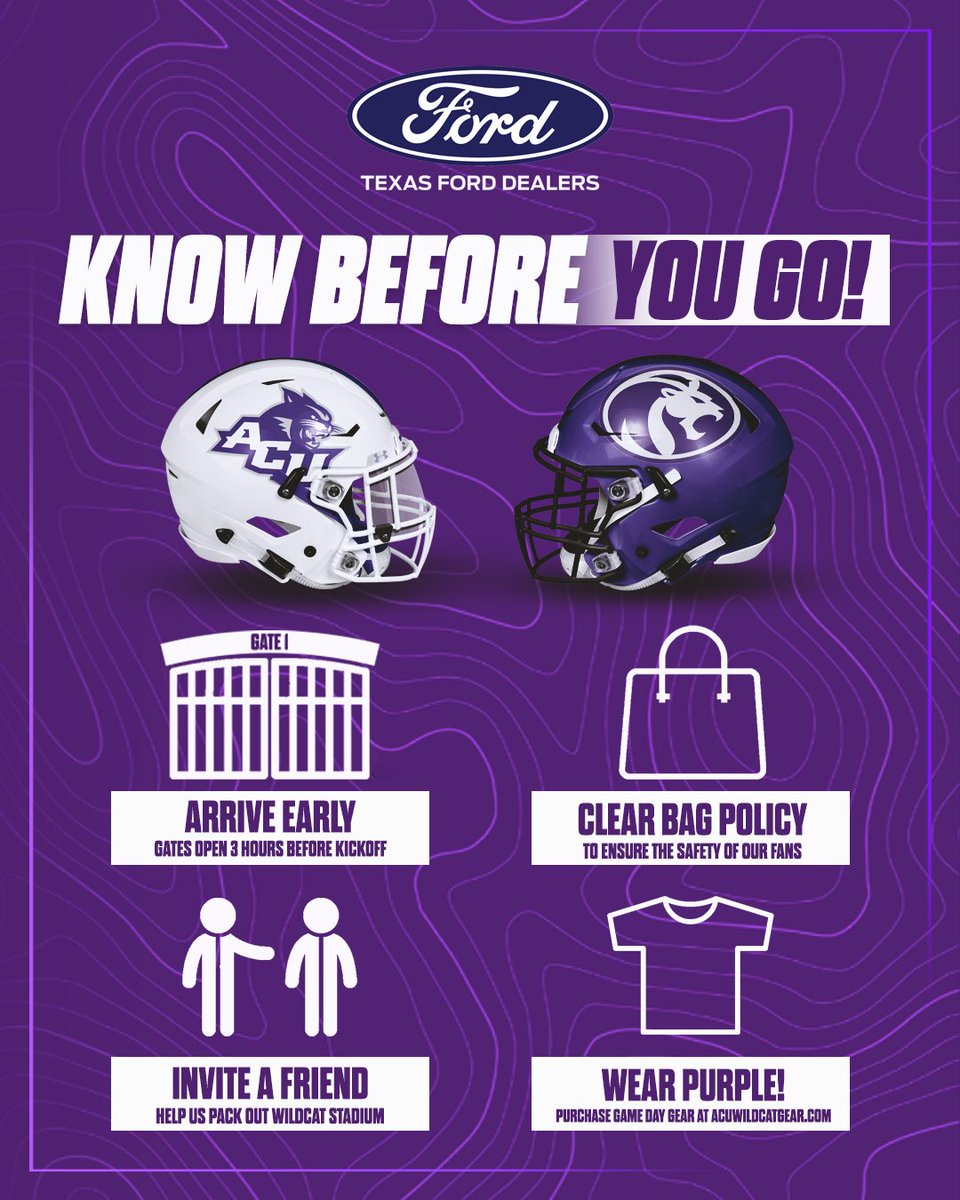 Happy Game Week Wildcats!🏈

Here's what you 𝙣𝙚𝙚𝙙 𝙩𝙤 𝙠𝙣𝙤𝙬!⤵️

⏰ Arrive Early
👜 Clear Bag Policy
🧑‍🤝‍🧑 Invite a Friend
🟣 Wear Purple

Single game🎟️: bit.ly/3LVTJTM

🗣️See you Saturday Wildcats!👏

#CDT | #GoWildcats