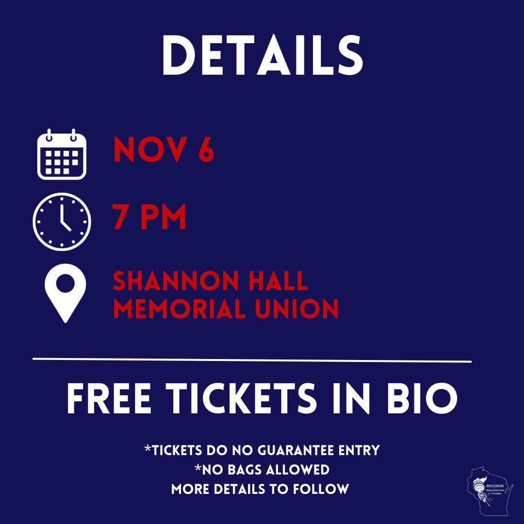 WisconsinYAF's tweet photo. 🚨Ben Shapiro is coming to UW-Madison!!🚨

Join us at 7:00pm on November 6th at Shannon Hall for FREE to listen to conservative commentator Ben Shapiro. Claim your free tickets with the link in our bio.

#benshapiro #onlyatyaf https://t.co/qFGWhLXA1o