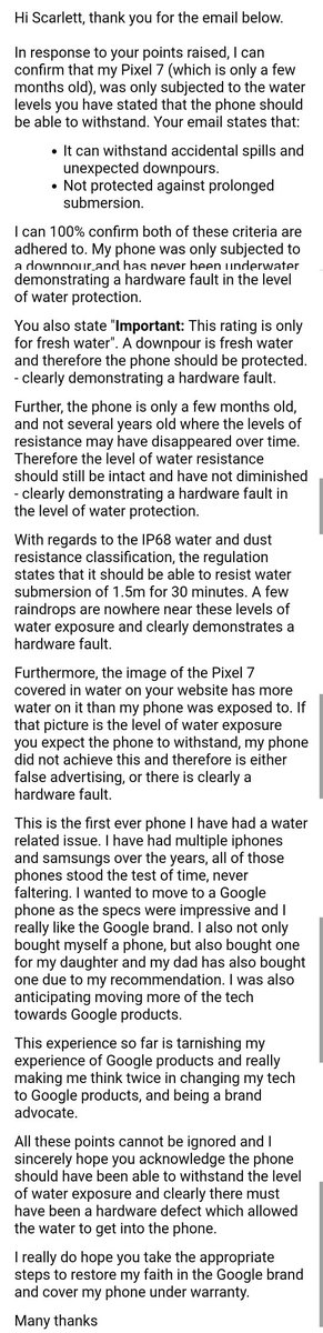 wacattack99's tweet photo. What a shambles @madebygoogle @Google is. Clearly a hardware fault on my pixel 7 and no way to resolve it with ur horrendous levels of customer service. Over 20 emails sent, none directly responding to my specific questions #google #pixel #mobile #incompetent #ripoff #misselling https://t.co/cp6y2fKh0q