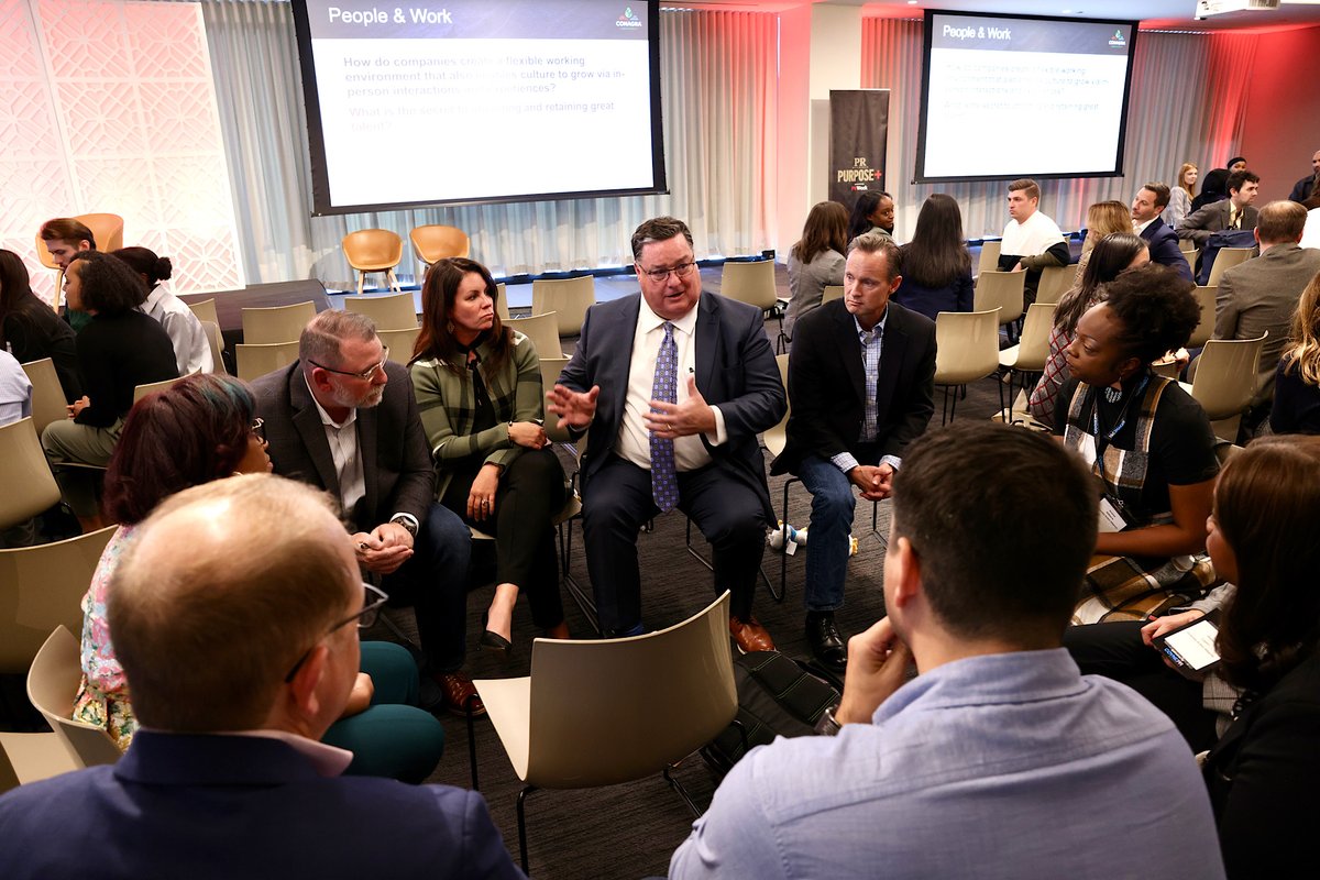 PRWeekUS's tweet photo. Day 1 of #PRDecoded has wrapped! We heard from Dan Amos of @aflac had an icebreaker with Jon Harris of @ConagraBrands, and heard engaging panels, including topics covering AI and Gen Z and sustainability. See who takes home the awards tonight for #purposeful work! #PurposeAwards https://t.co/Zt8l0T6X1s