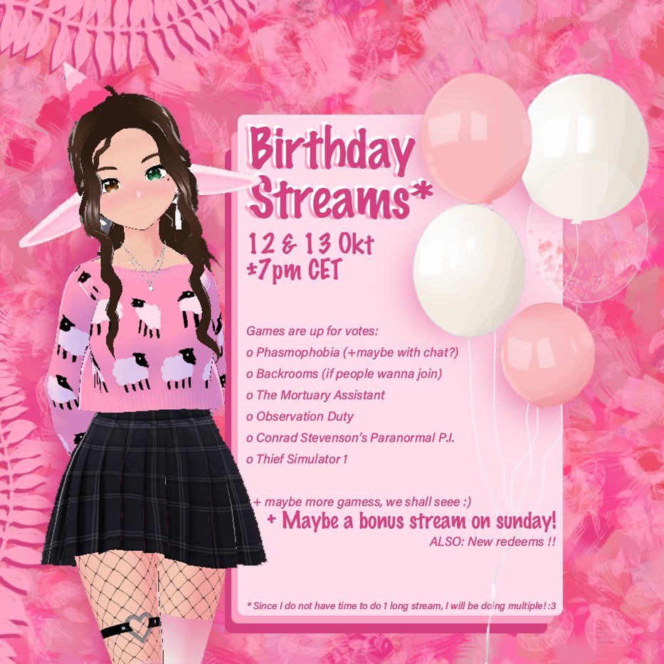 Sheepilona's tweet photo. 📢BDAYY STREAMS ANNOUNCEMENT📢
*As you may know, it was my bday on 10-10 &amp; since I don't have a lot of free time I decided doing multiple streams would be just as fun as 1 big one :D
1st stream (today ;p) on the 12th ±7pm CET!🥳

Hope to see ya thereee <3

https://t.co/mXUATwzfG0 https://t.co/RY7tQd37Um