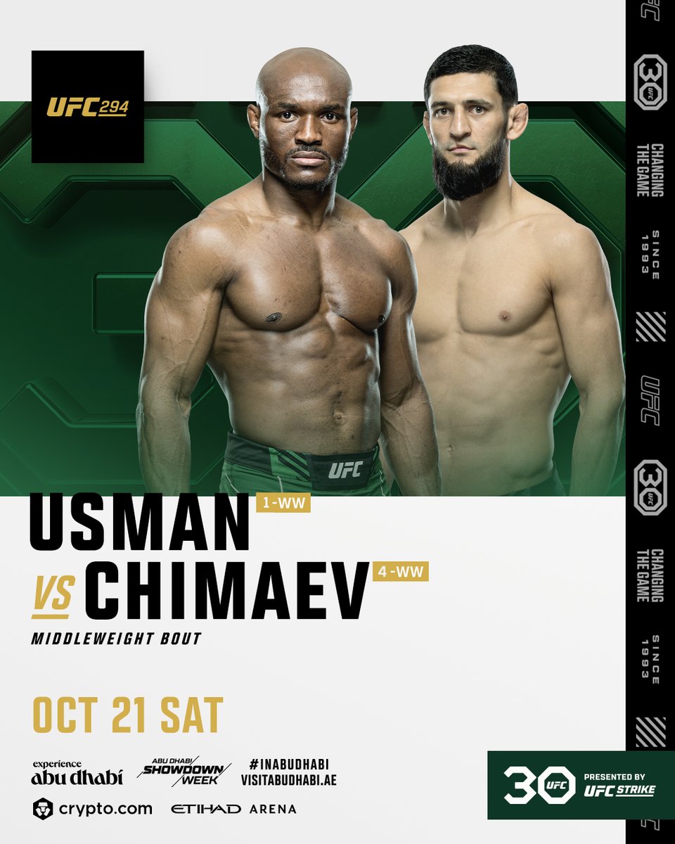 Your new #UFC294 co-main is a BANGER 🔥 @Usman84KG vs @KChimaev is official for next Saturday! [ @InAbuDhabi | #InAbuDhabi | @VisitAbuDhabi ]