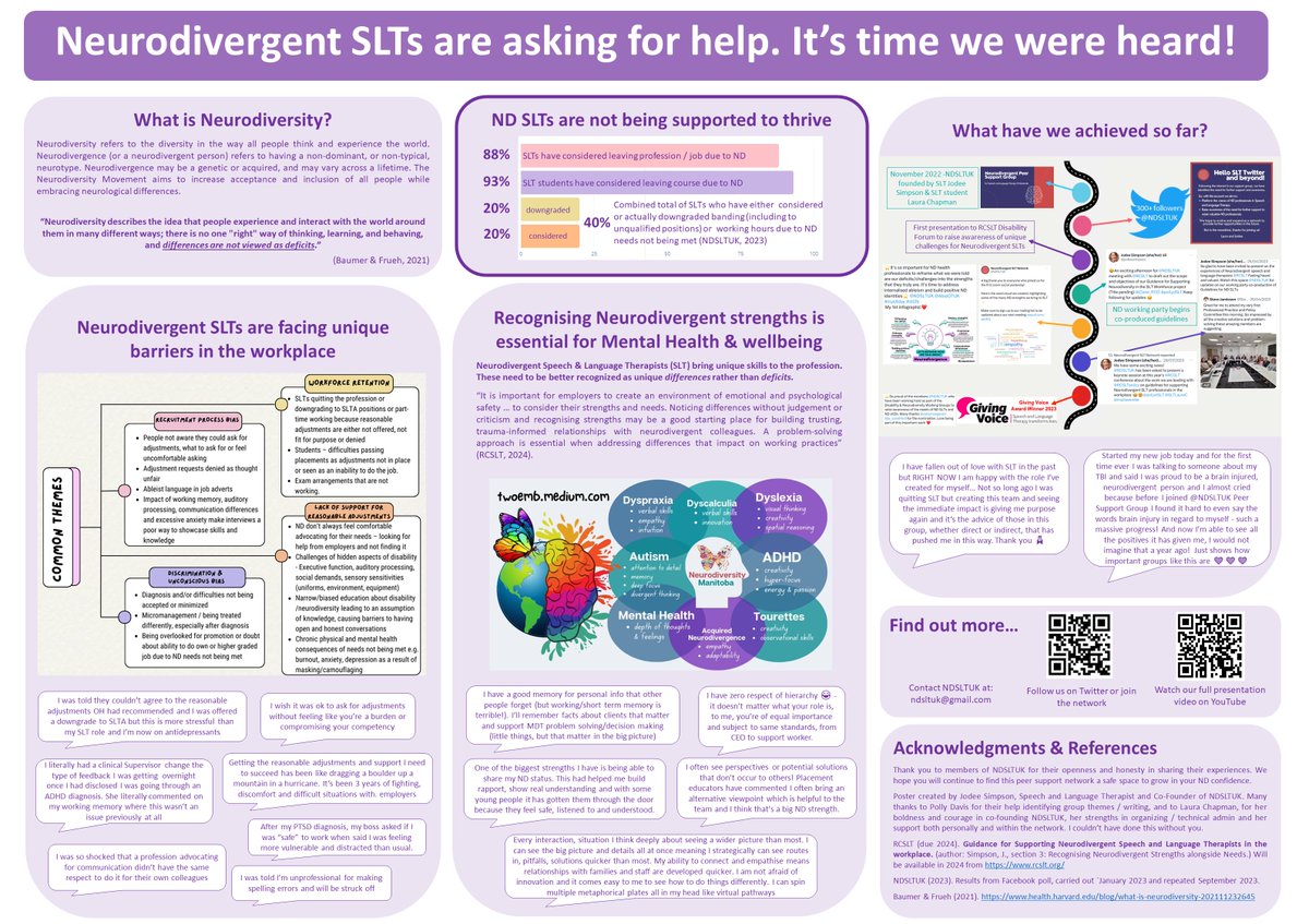 Neurodivergent SLTs are asking for help: It's time we were heard! A readable version of my poster from today's #BDCAHPs23 conference #AHPsDay <a href="/NDSLTUK/">Neurodivergent SLT Network</a>