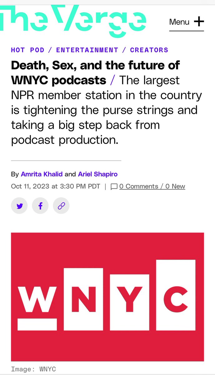 It’s a HOT POD collab! @arshapiro90 and I dived into WNYC’s recent layoffs, its decision to sunset @deathsexmoney at the end of 2023, and its plans for WNYC Studios. theverge.com/2023/10/11/239…