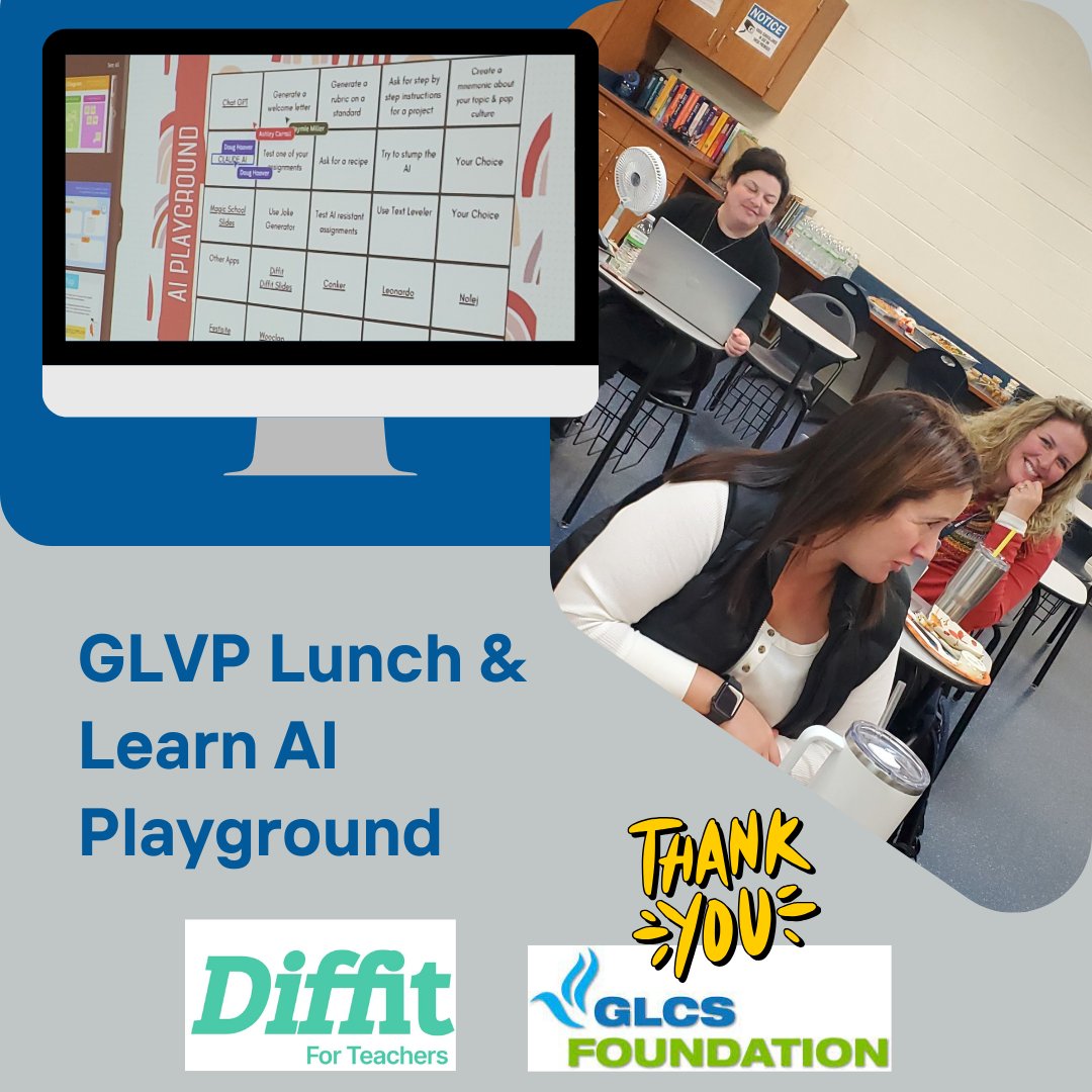 GLVP teachers had an #aiplayground Lunch &amp; Learn thanks to <a href="/DiffitApp/">Diffit</a> and <a href="/GLCS_Foundation/">Gull Lake Community Schools Foundation</a> #gogulllake <a href="/_AshleyRosinski/">Ashley Rosinski</a> <a href="/bobbi_stoner/">Bobbi Jo Stoner</a>