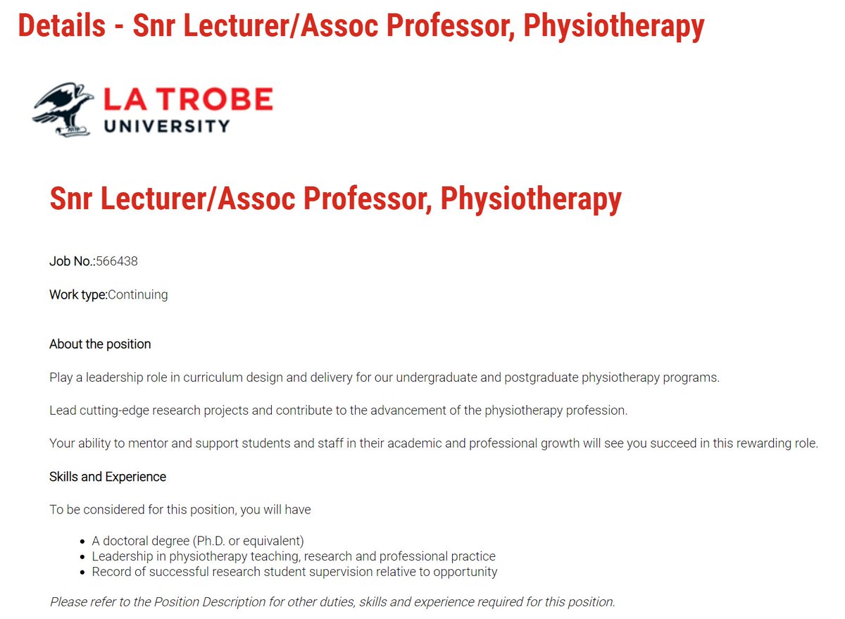 Christian Barton (@drchrisbarton) on Twitter photo Great opportunity for academic <a href="/apaphysio/">Australian Physiotherapy Association</a> to come join us <a href="/latrobe/">La Trobe University</a> in a senior lecturer or A/Prof role
Click here to learn more: careers.pageuppeople.com/533/caw/en/job… Great opportunity for academic <a href="/apaphysio/">Australian Physiotherapy Association</a> to come join us <a href="/latrobe/">La Trobe University</a> in a senior lecturer or A/Prof role
Click here to learn more: careers.pageuppeople.com/533/caw/en/job…