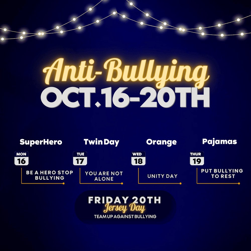 spirit week is next week! join us to prevent bullying! 🦁❤️🖤