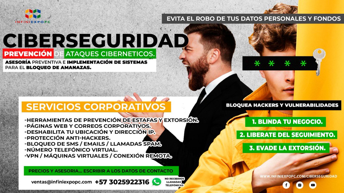 InnovaCorplex's tweet photo. ¿Cansado de el robo de datos, extorsión, el spam de llamadas, sms y de correos electrónicos?
Es hora de tomar la seguridad en tus propias manos.

https://t.co/ZYFl0wxxyj
Asesoría gratuita. Cuéntanos tu caso. Estamos atentos en recibirlo y brindarte asesoría en PREVENCIÓN. https://t.co/z1pwkQub6y