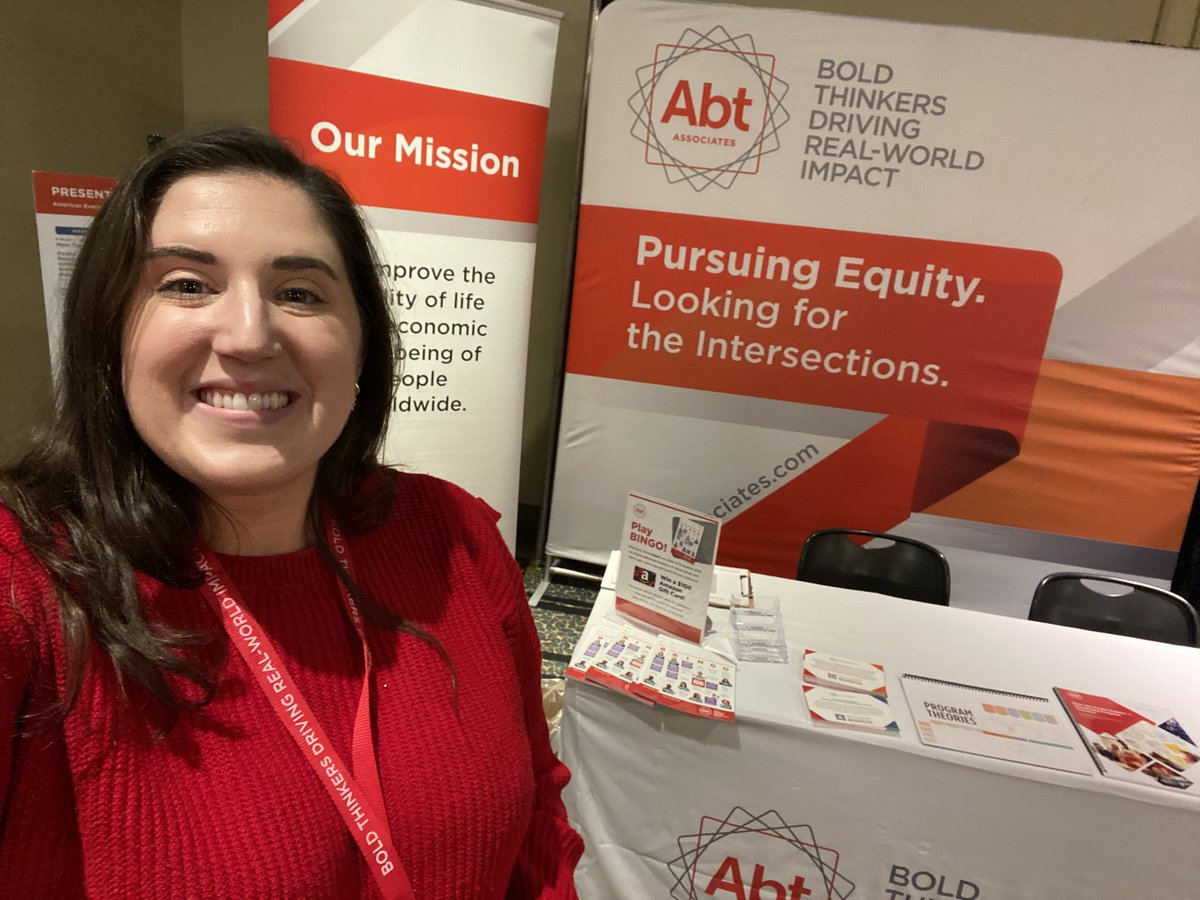 colleenloftus16's tweet photo. Amazing first night at #Eval23 ! @abtassociates is here and we want to talk to YOU tomorrow and Friday! Stop by booth #1 to check out our #programtheory guide, play #EvalBingo, and more! https://t.co/MOeJOWdXjQ