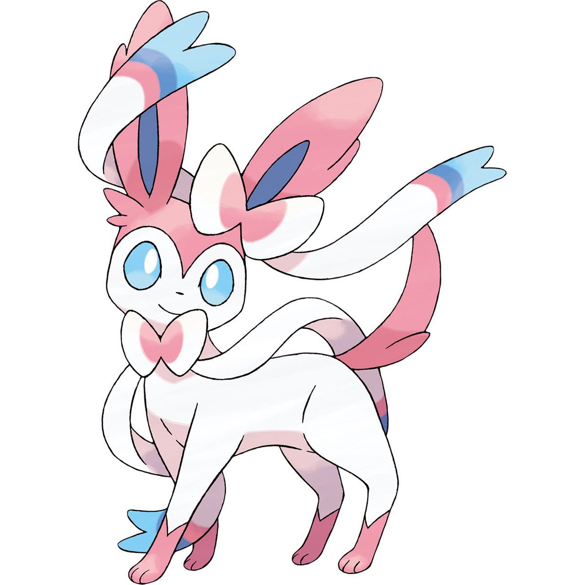 sylveon no humans pokemon (creature) solo smile blue eyes closed mouth white background  illustration images