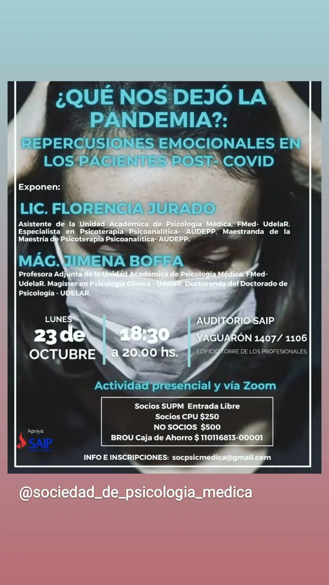 supmuy's tweet photo. Proxima actividad cientifica
Inscripciones en socpsicmedica@gmail.com https://t.co/sVIz6FGhHo https://t.co/hbK6o46IWt