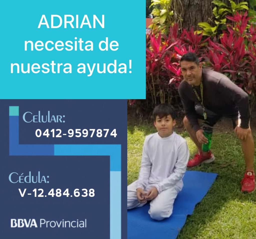Adrián Morillo, estudiante  4to Grado. Se encuentra hospitalizado en el Hospital Vargas, Ingresó el viernes con Dengue,  ahora se complicó con una Neumonía con derrame de Pleura. Se encuentra en cuidados intermedios, con oxígeno y muy baja saturación.