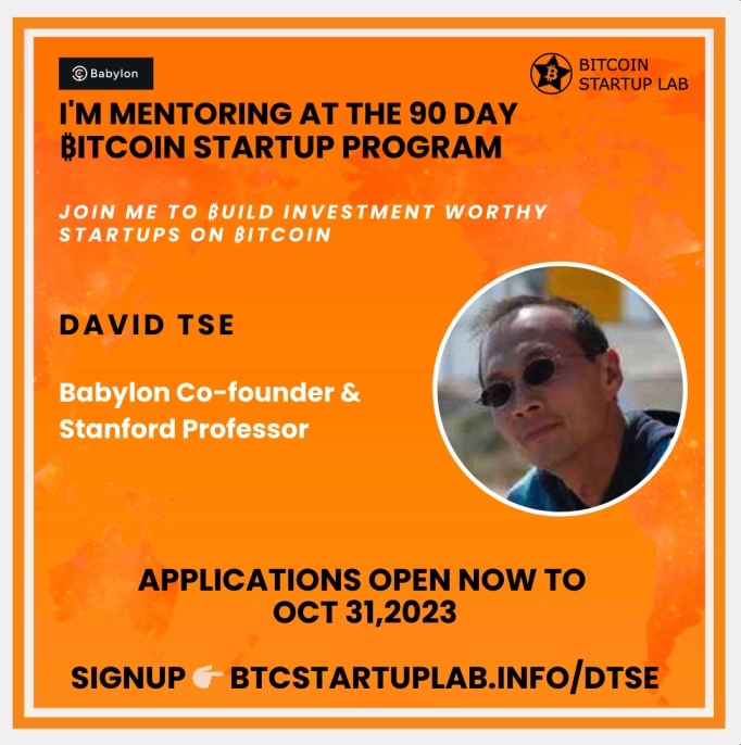 Super Honored to Announce that @dntse will be returning in our Winter 2023 cohort to mentor talented founders building on Bitcoin. Join us to build an investment ready startup on Bitcoin! Signup 👉🏻 BTCSTARTUPLAB.INFO/DTSE