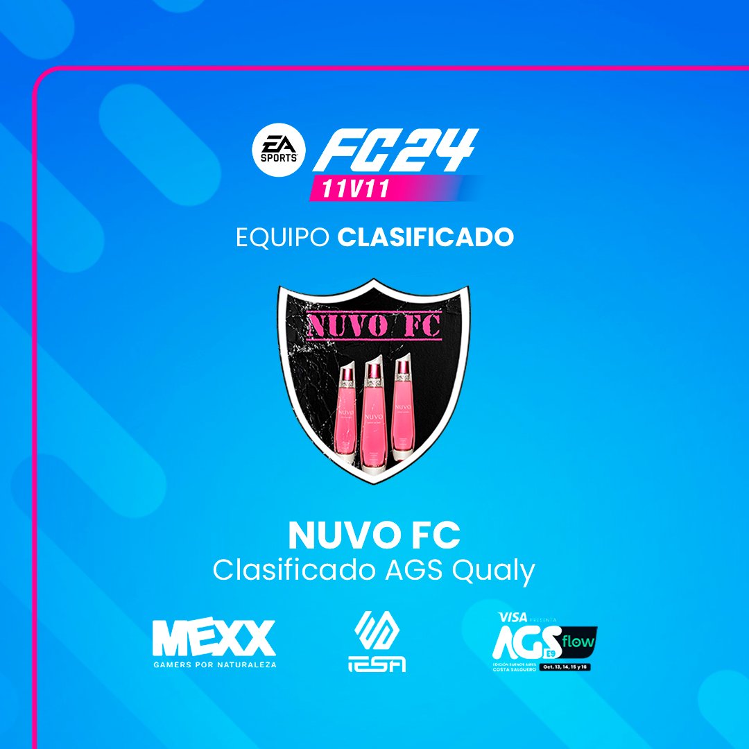 ¡NUVO FC A AGS 🟣!

<a href="/FcNuvo/">NUVO FC</a> será parte de la <a href="/ArGameShow/">AGS Visa 🎮🕹️</a>

El equipo de Nuvo FC llega a la #AGSEsports este 13, 14, 15 y 16 de Octubre🎮 en Costa Salguero.

👀 Los debutantes llegan clasificados gracias a su desempeño en la AGS Qualy

<a href="/MexxplayOK/">MEXX PLAY</a> <a href="/IESALatam/">IESA Latam</a>