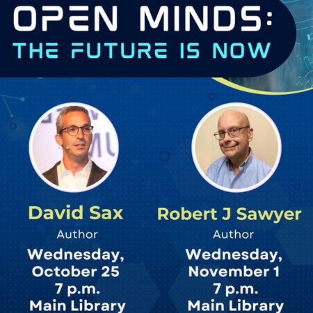 We are proud to present our Fall Open Minds Speaker Series: The Future is Now with 2 nights of authors presenting at the main library downtown. 📕📘 Registration for these free events can be found at: fgpl.ca/open-minds/