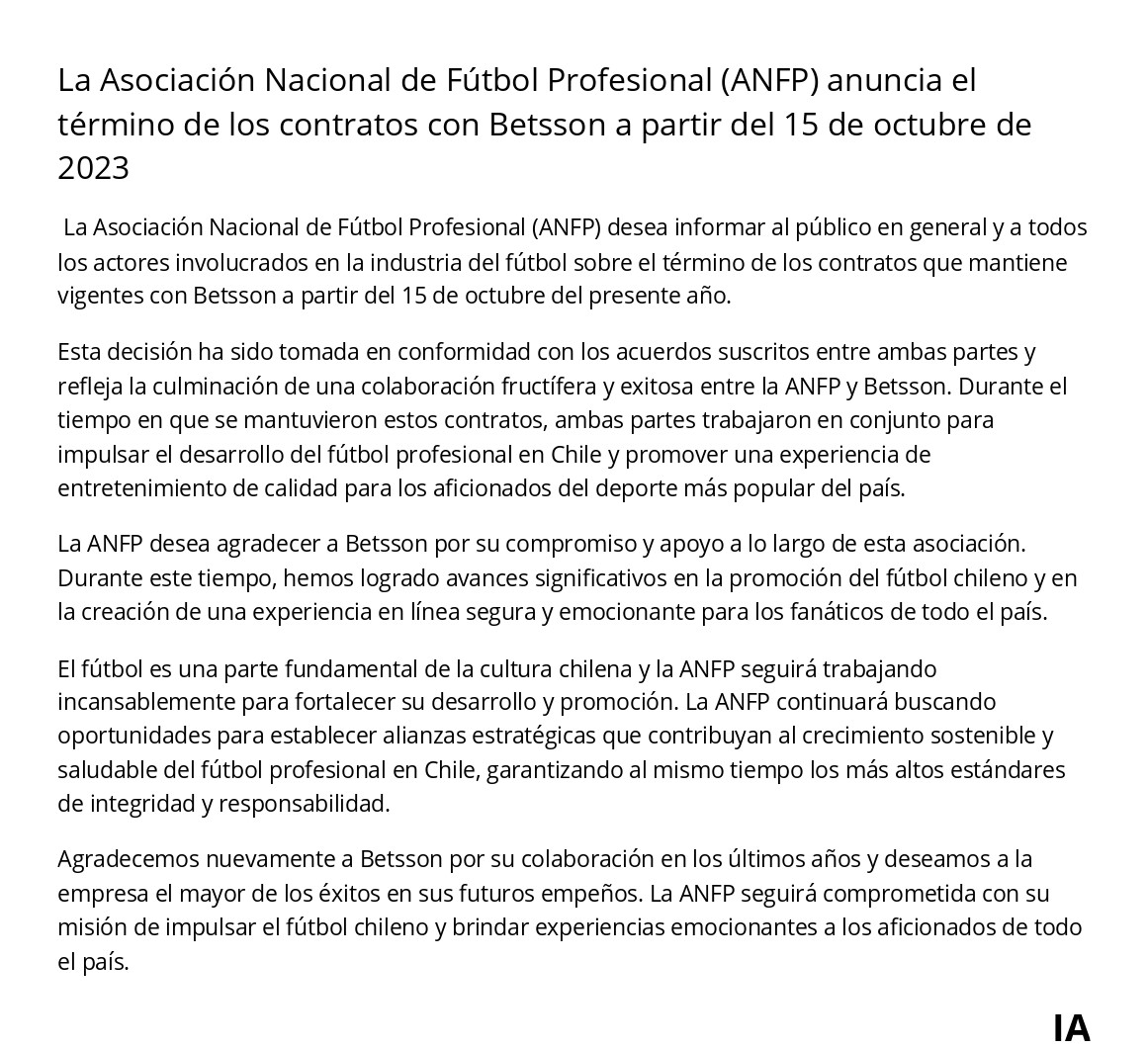 2division_cl's tweet photo. Comunicado Betson - ANFP https://t.co/DzPr0FFwSd