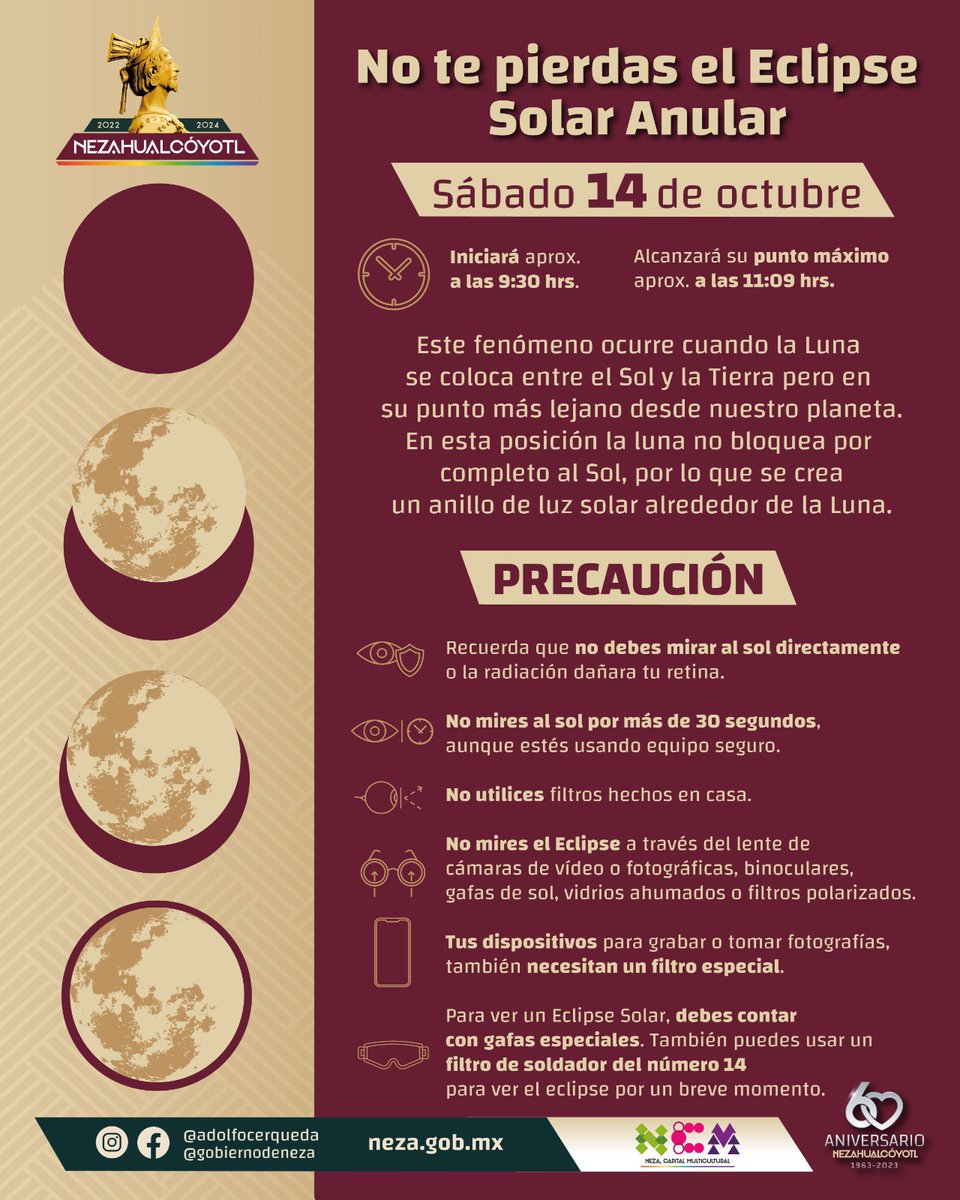¿Sabías que este próximo 14 de octubre habrá un #Eclipse Solar Anular? 🌞🌝

Aquí te contamos un poco sobre este fenómeno astronómico 👇🏼