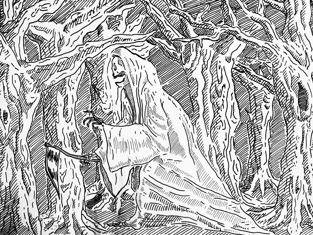 Inktober Day 11: #Wander

#InktoberWander #TheReaper #Inktober52 #Inktober2023 #Inktober2023Wander #InktoberChallenge #Inktober #Drawing #Inking #Ink #Tinta #Dibujo #Estilógrafo #TechnicalPen #Forest #Bosque #Halloween #Illustration #Ilustracion #Entintado #Crosshatching #LineArt