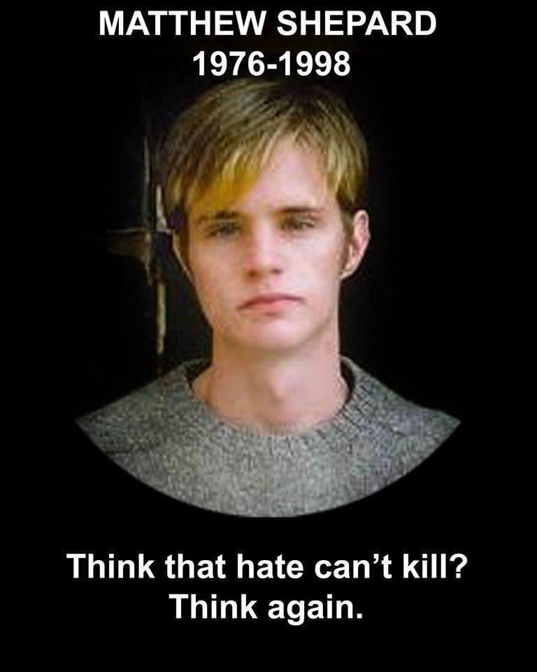 Today marks the 25 th  anniversary of the death of Matthew Shepard near Laramie, Wyoming. 

Tied to a fence post & left for dead.

#MatthewShepard