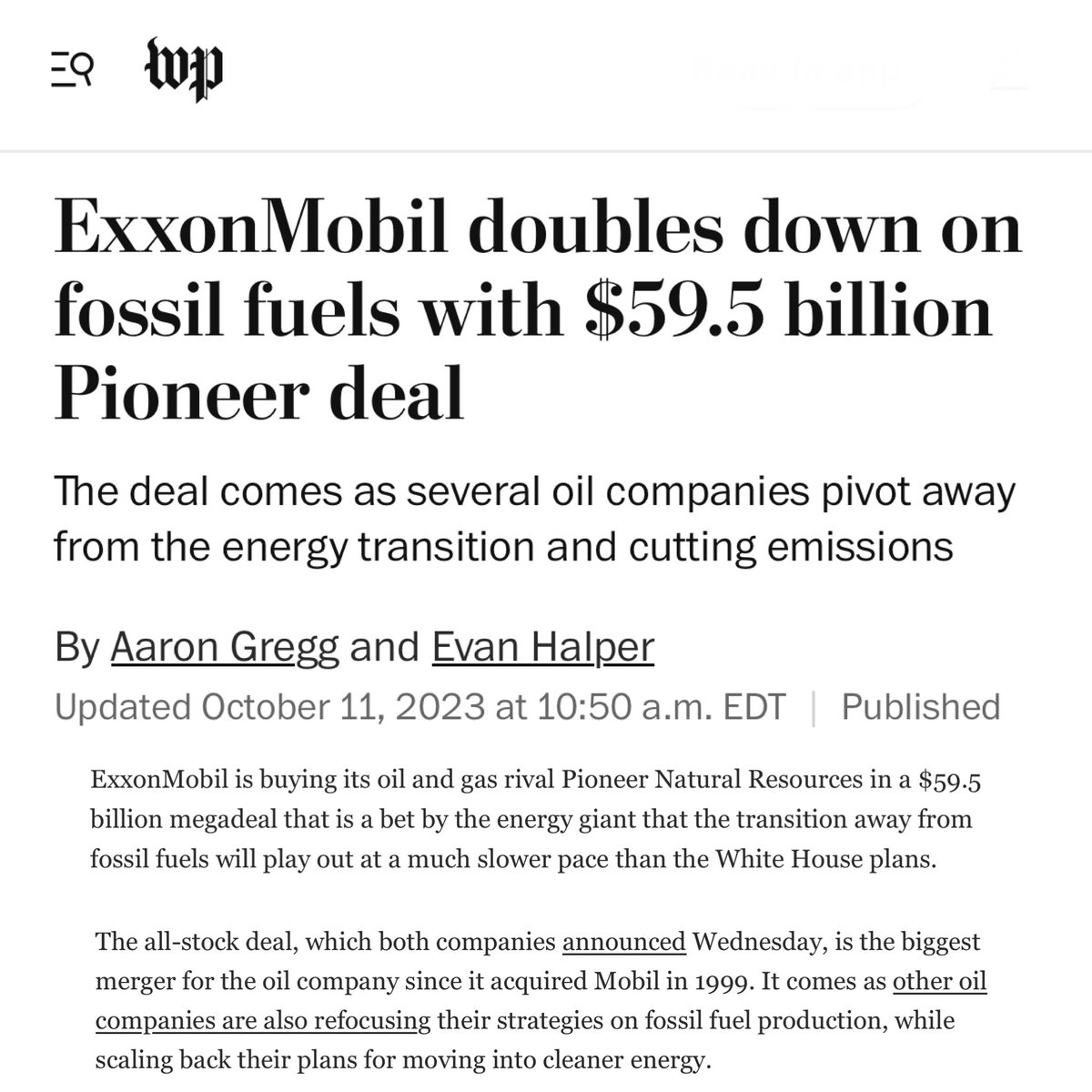 DarrigoMelanie's tweet photo. ExxonMobil isn't betting the "transition away from fossil fuels will play out at a much slower pace than the White House plans." 

ExxonMobil is paying off Congress to delay it — $12,174,325 in campaign donations since 2014.

The corruption is killing us.
https://t.co/28cJgM6OgG https://t.co/NY9qTEOkb0