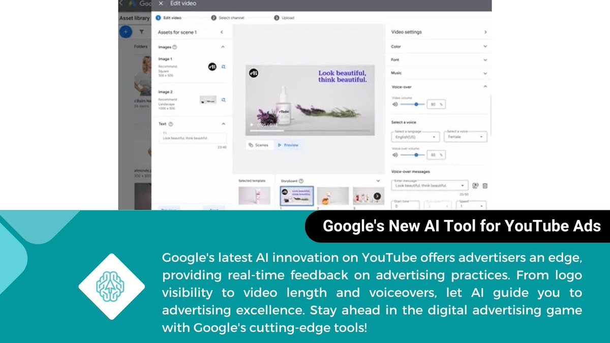 ClickMentality's tweet photo. Google is stepping up its game on YouTube ads with advanced AI! 🚀 Get the best out of your video content with automated recommendations for brand logo, video length, voiceovers, and more. #AI #Google #YouTube https://t.co/y7CwLB3FU8