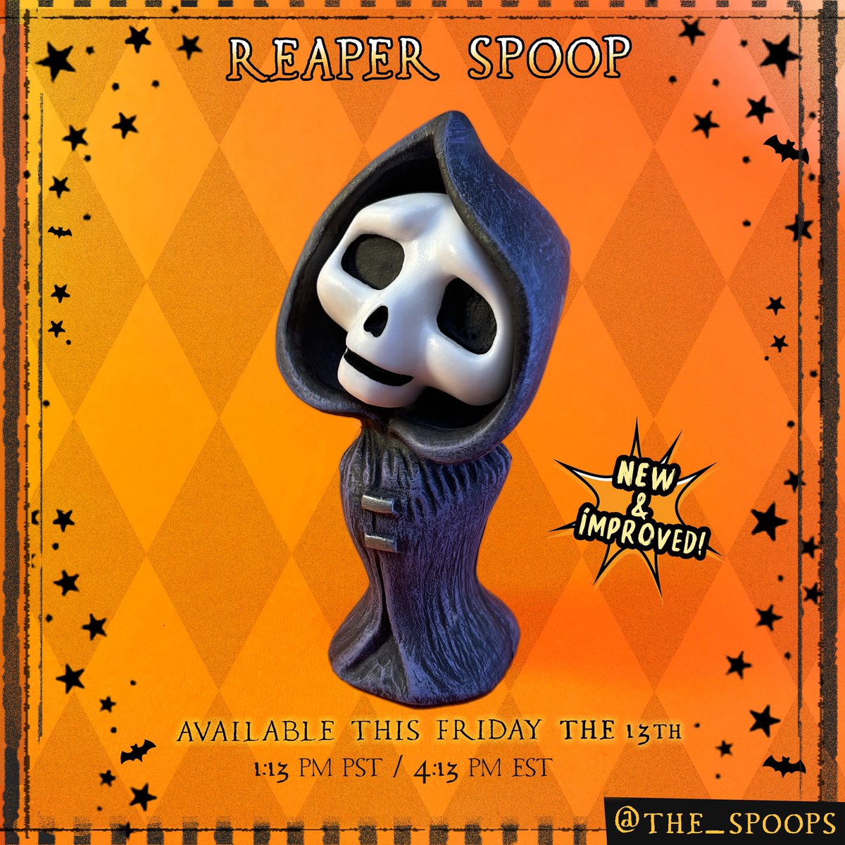 AJLoCascio's tweet photo. Reaper Spoop is back! They did a little self-care, and now they are ready to tend to all the little souls in your local cemetery! 

⏰Releasing Friday the 13th at 13:13 PST 

Etsy: https://t.co/XZ227VNoII

IG: https://t.co/wgrzUiQIhZ

#TheSpoops #halloweendecor #handmadehalloween https://t.co/so9pAwJCC3