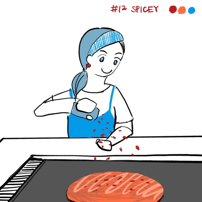 #inktober2023 
Day12 スパイシーな
お好み焼きに七味をふってた友だち🌶️ 