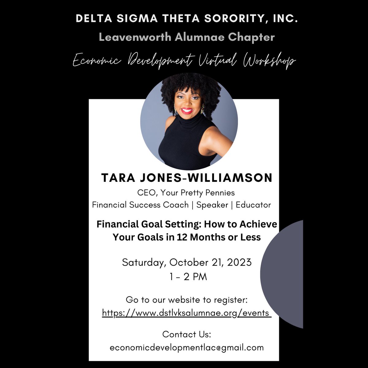 LVAC_DST's tweet photo. The Economic Development Committee invites you to participate in a 1-hour virtual workshop titled: Financial Goal Setting: How to Achieve Your Goals in 12-Months or Less. Our featured speaker will be Tara Jones-Williamson, CEO of Your Pretty Pennies. https://t.co/07Y3wvtXGY