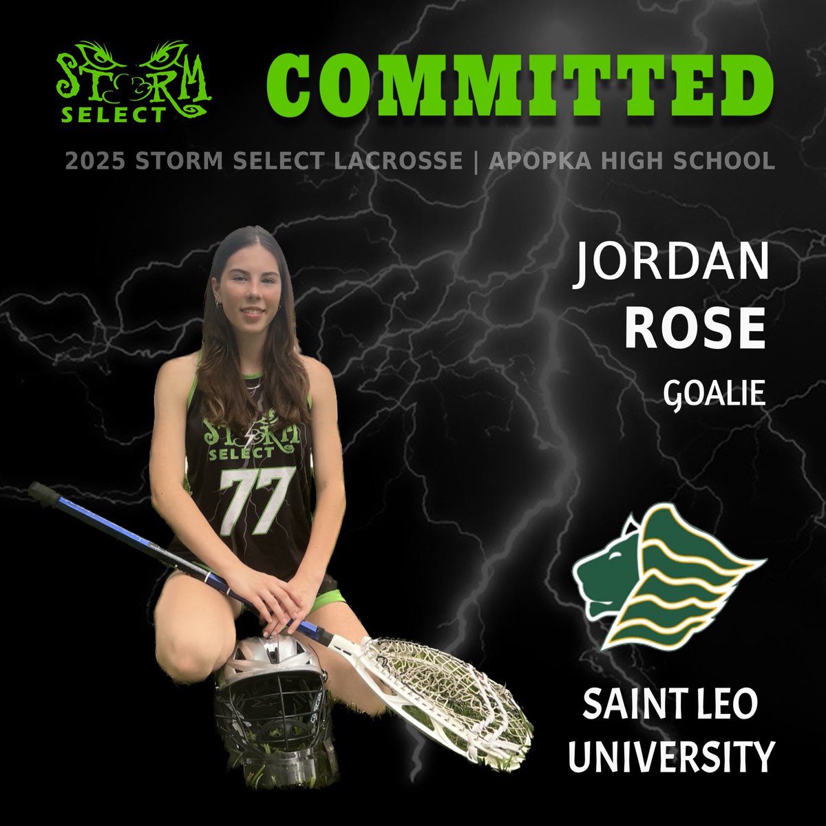 🚨 2025 Commitment
•
Congratulations to goalie jordan.rose77 on her verbal commitment to Saint Leo University!
•
We are extremely happy for you to find a perfect fit.  You’re going to do BIG things @saintleowlax between the pipes.