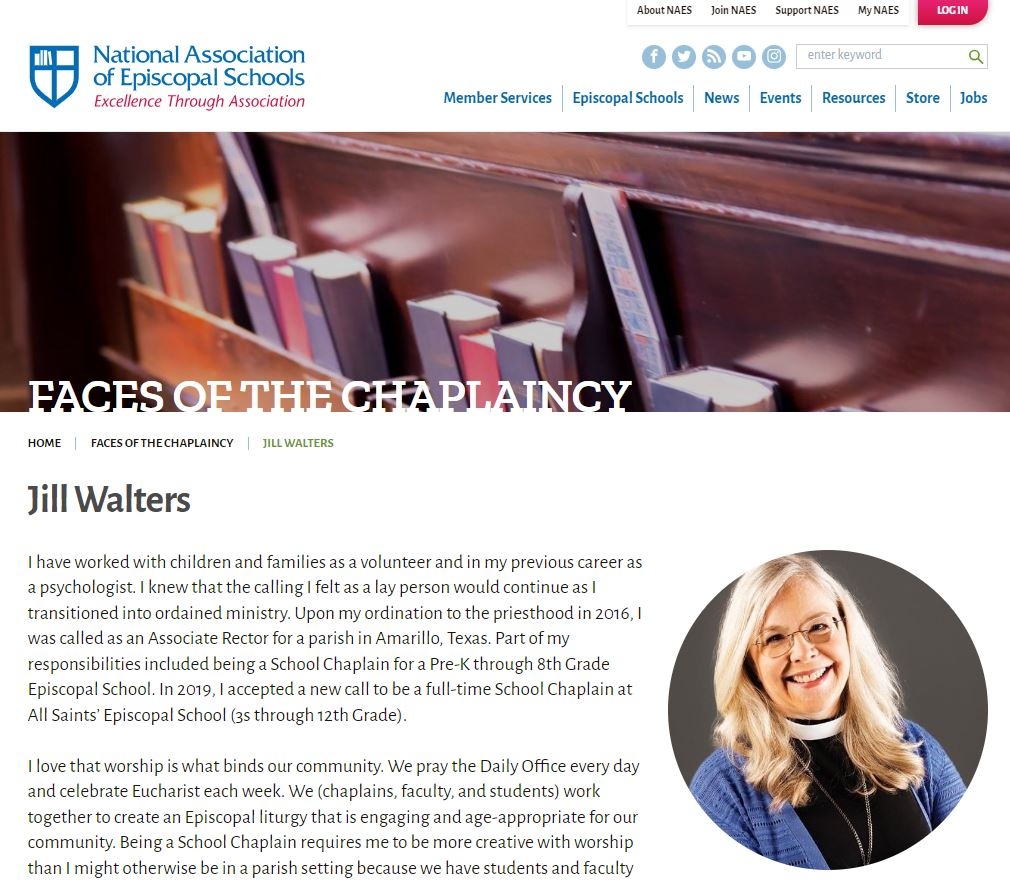 Our Senior Chaplain, Mother Jill, is featured on the National Association of Episcopal Schools "Faces of the Chaplaincy." Read more here: episcopalschools.org/faces-of-the-c… <a href="/naes_episcopal/">National Association of Episcopal Schools</a>