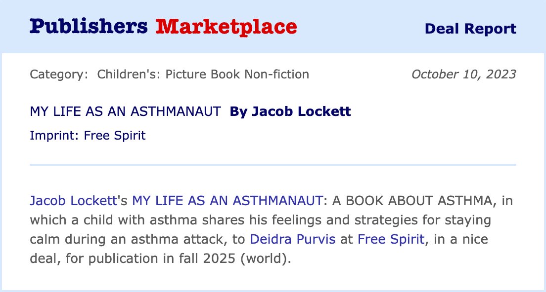 It's official! I'm over the Moon that my #picturebook about #asthma was accepted by <a href="/FreeSpiritBooks/">Free Spirit Publishing</a>! I want to thank <a href="/FSPacquisitions/">Deidra Purvis</a> for believing in me! 

#WritingCommunity #writing #writerslift #kidlit #PictureBooks #author #authorcommunity #authorlife #publisher #publishing