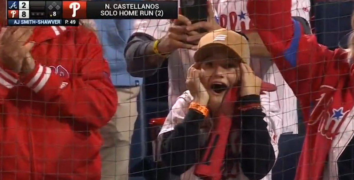 This shot of Liam Castellanos after his dad hit his second home run of the night. I can't.