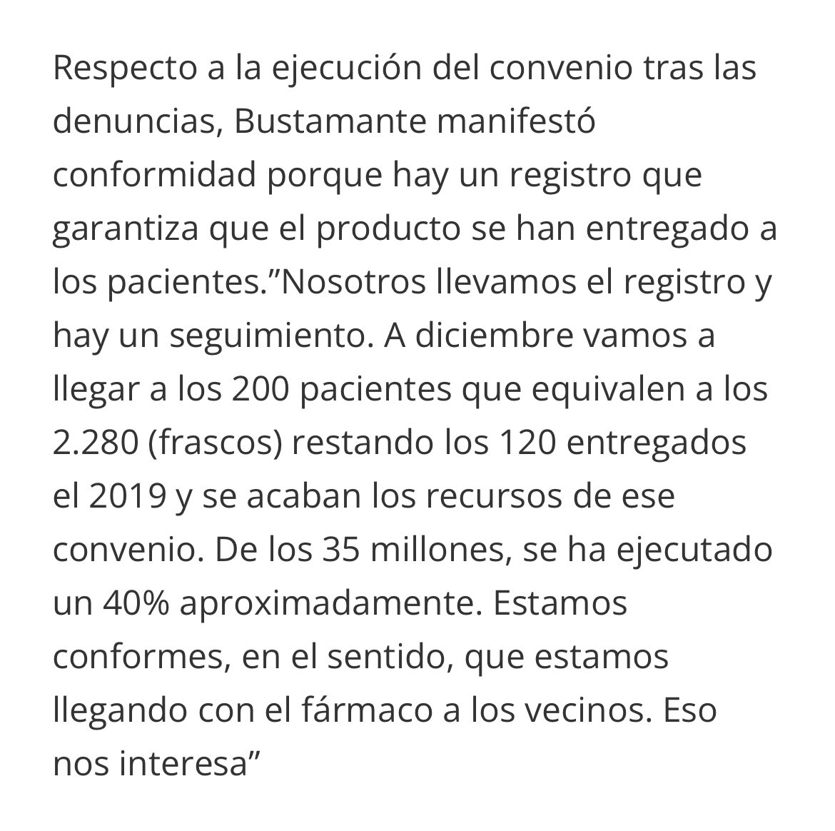 AnaMariaGazmuri's tweet photo. MUNICIPALIDAD DE CHILLÁN DESCARTA IRREGULARIDADES EN CONVENIO CON FUNDACIÓN DAYA. 

“Totalmente se descartan irregularidades". Efectivamente este convenio estaba de lado en la administración anterior, no se retomó, y nosotros, atendiendo la preocupación de la Fundación Daya Chillán y que esto existía y no se estaba ejecutando, reactivamos el convenio(…) Dijo el director (s) de Salud Municipal, Fernando Bustamanente. 

Por su parte, el encargado de la Farmacia Comunal, Eduardo Chandía, dijo que han tenido una comunicación fluida con la fundación.

“Estamos semanalmente trabajando. Nosotros entregamos alrededor de 30 o 40 cupos a la Farmacia para entregar esas dosis de manera semanal a los pacientes. El usuario tiene que el ir al médico y con esa receta elevamos el cupón y lo entregamos a Farmacia Knop que hace el compuesto a través de recetario magistral y después de dos semanas, que la persona va al médico, puede retirar el frasco”, detalló.

https://t.co/zTq3in8Lyw